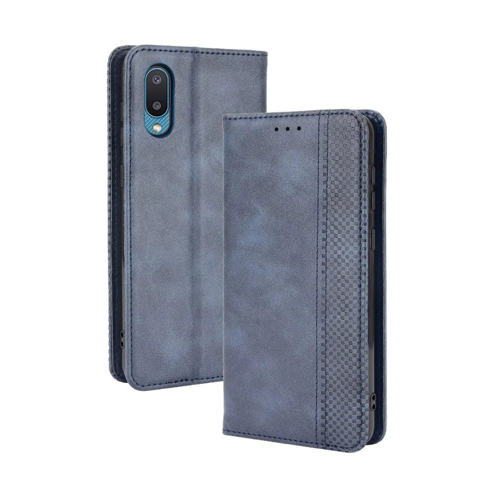 Magnetic Vintage Style Phone Case Wallet Stand Leather Cover for Samsung Galaxy M02 / Galaxy A02 - Blue - 7