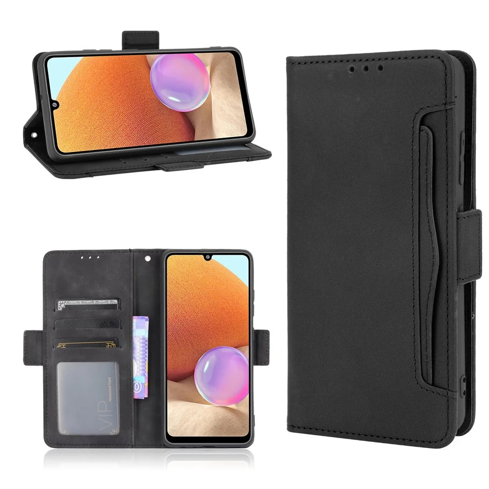 Leather Wallet Protective Case with Multiple Card Slots for Samsung Galaxy A32 4G (EU Version) - Black - 1