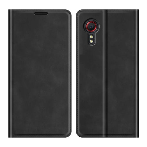 Auto-Absorbed Skin-touch Leather Folio Flip Cover Protective Case with Wallet Stand for Samsung Galaxy Xcover 5/Xcover 5S  - Black - 1