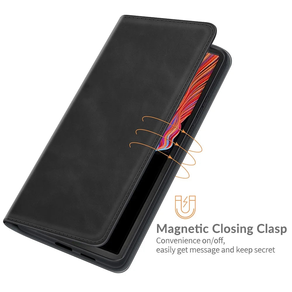 Auto-Absorbed Skin-touch Leather Folio Flip Cover Protective Case with Wallet Stand for Samsung Galaxy Xcover 5/Xcover 5S  - Black - 4