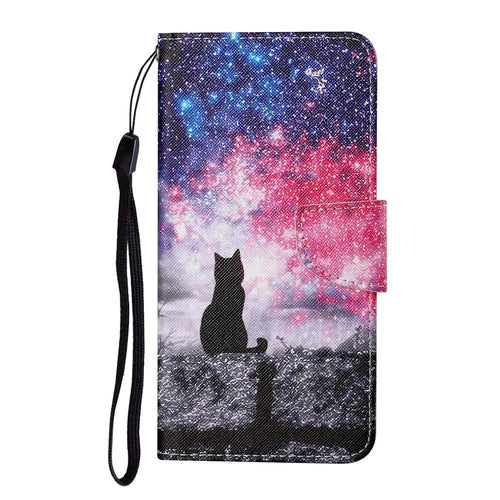 PU Leather Phone Stand Case with Colorful Pattern Printing for Samsung Galaxy A72 4G/5G - Cat - 1