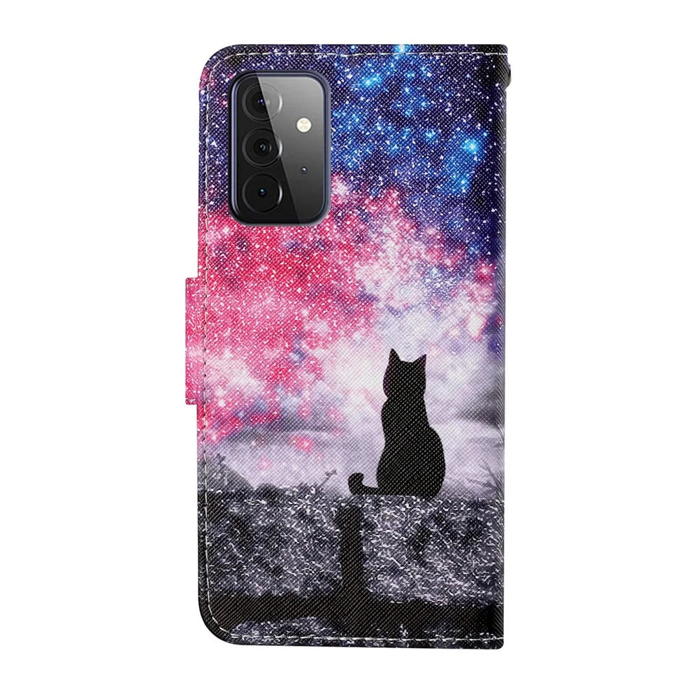 PU Leather Phone Stand Case with Colorful Pattern Printing for Samsung Galaxy A72 4G/5G - Cat - 2