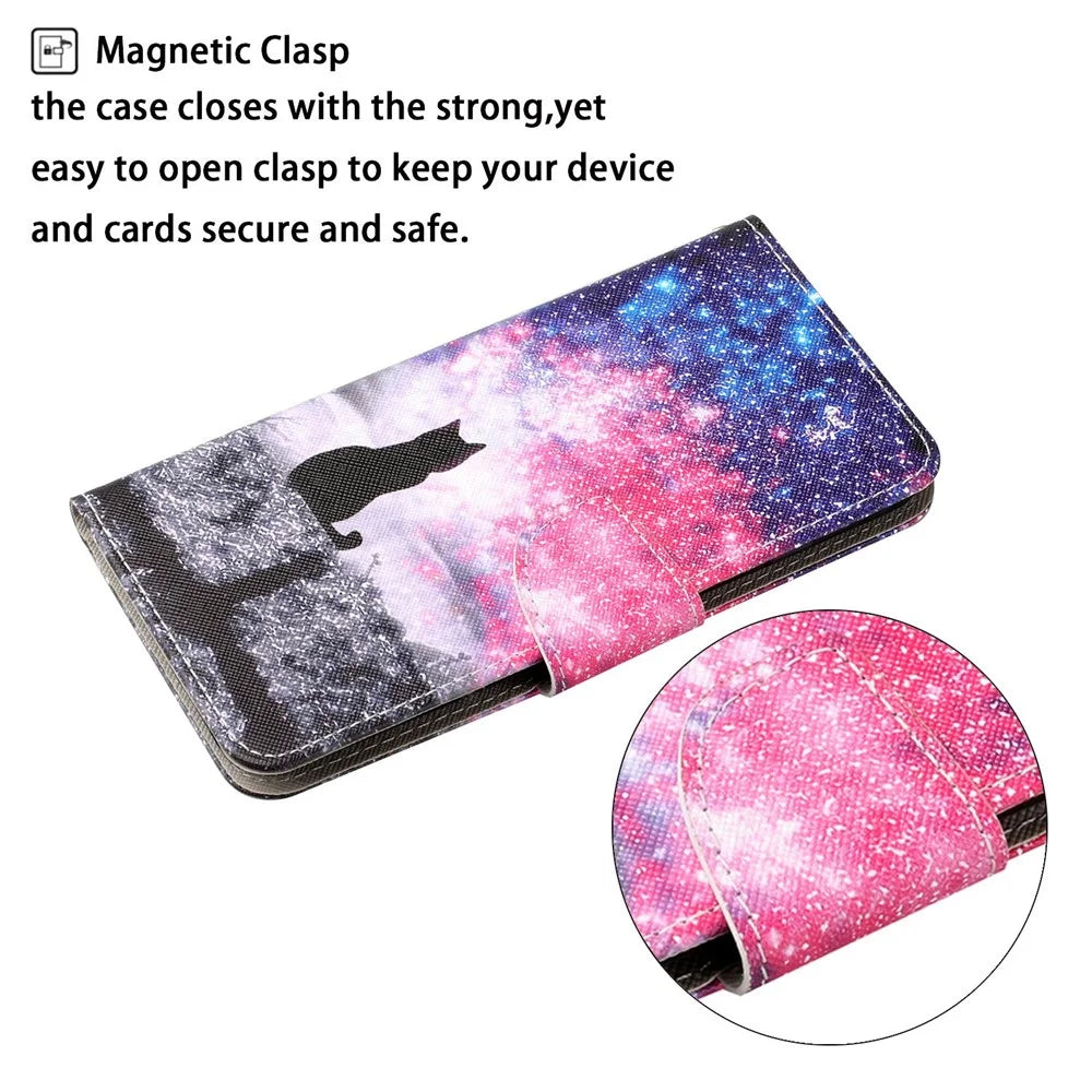 PU Leather Phone Stand Case with Colorful Pattern Printing for Samsung Galaxy A72 4G/5G - Cat - 3