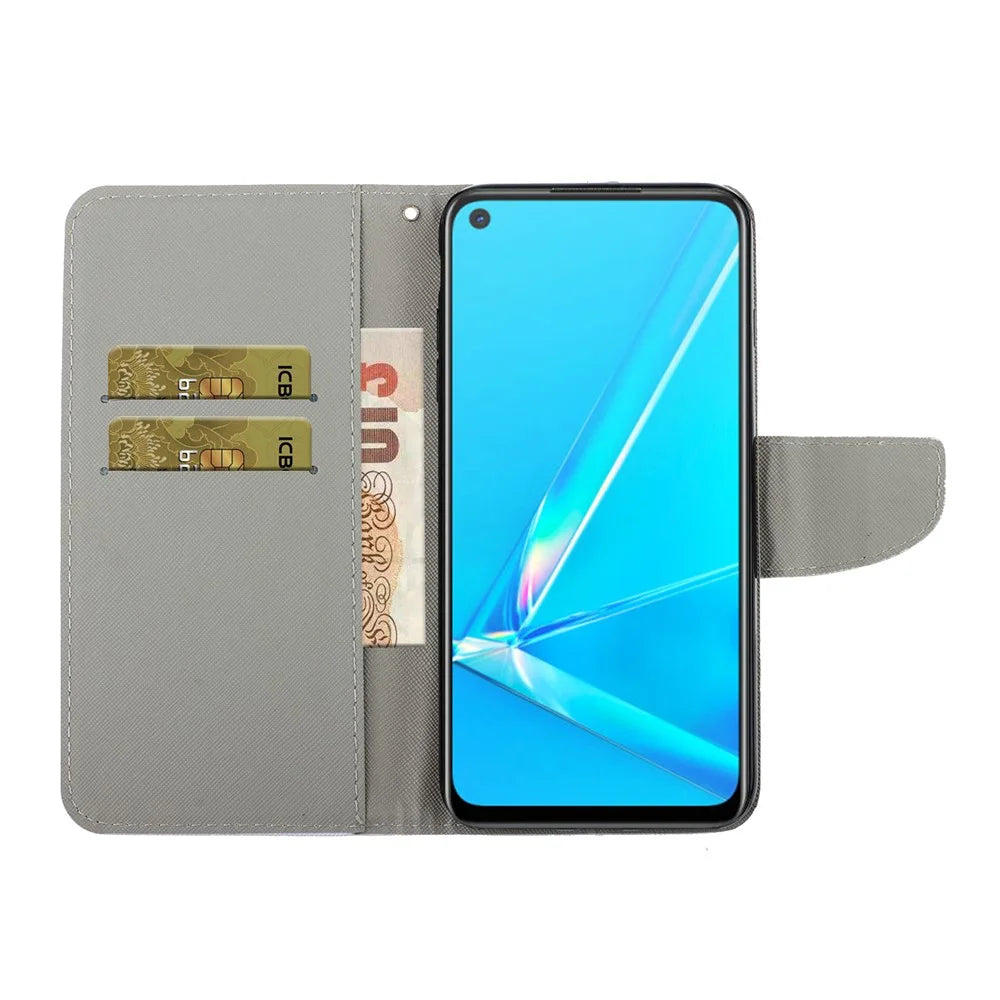 PU Leather Phone Stand Case with Colorful Pattern Printing for Samsung Galaxy A72 4G/5G - Cat - 7