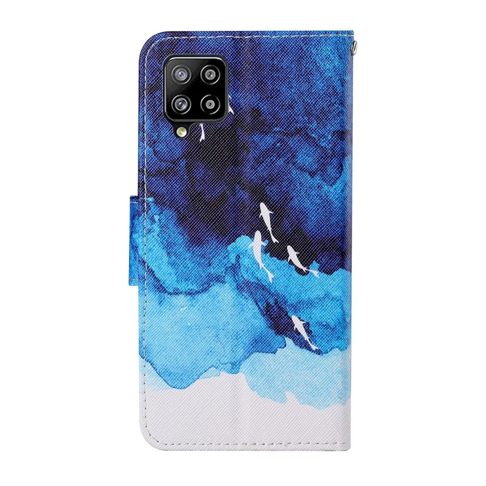 Colorful Pattern Printing PU Leather Phone Stand Case with Strap for Samsung Galaxy A12 - Sea - 2