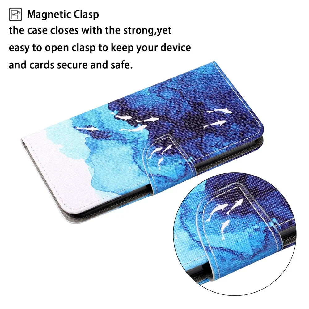Colorful Pattern Printing PU Leather Phone Stand Case with Strap for Samsung Galaxy A12 - Sea - 3