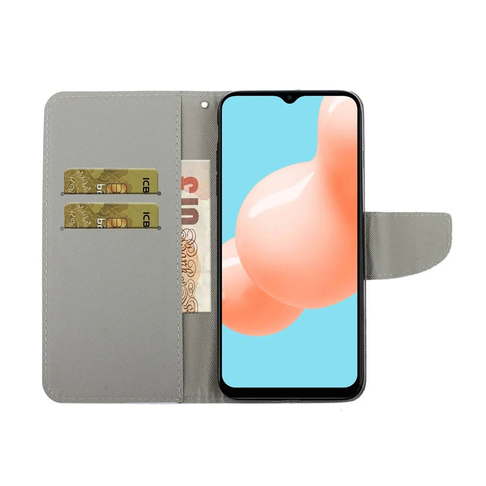 Colorful Pattern Printing PU Leather Phone Stand Case with Strap for Samsung Galaxy A12 - Sea - 7