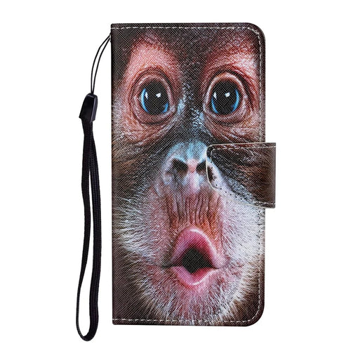 Colorful Pattern Printing Leather Case Stand Wallet Shell for Samsung Galaxy S21 Ultra 5G - Monkey - 1
