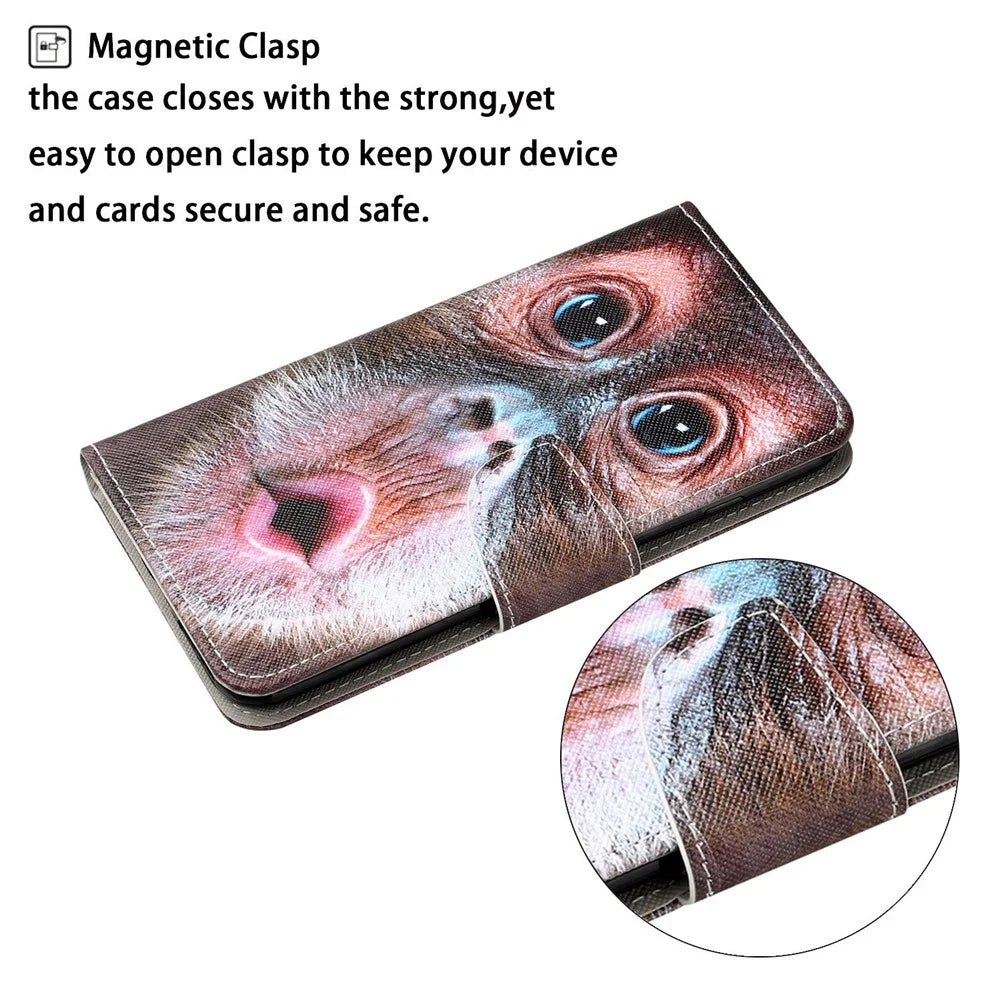 Colorful Pattern Printing Leather Case Stand Wallet Shell for Samsung Galaxy S21 Ultra 5G - Monkey - 3