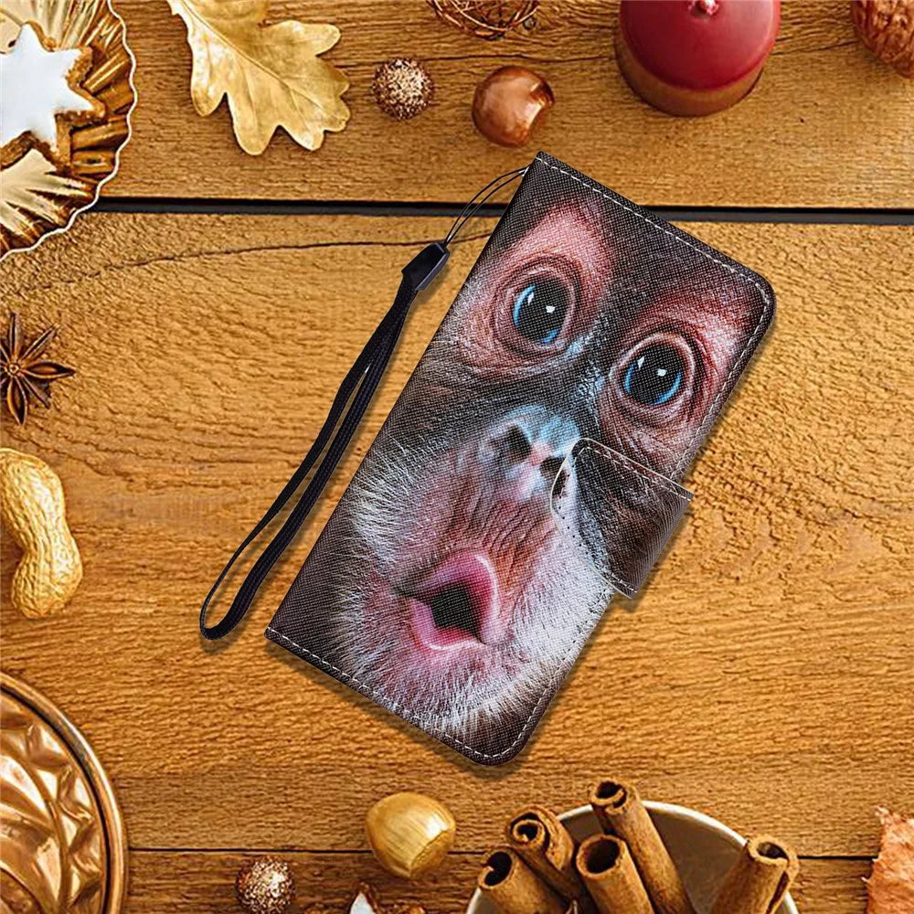 Colorful Pattern Printing Leather Case Stand Wallet Shell for Samsung Galaxy S21 Ultra 5G - Monkey - 5