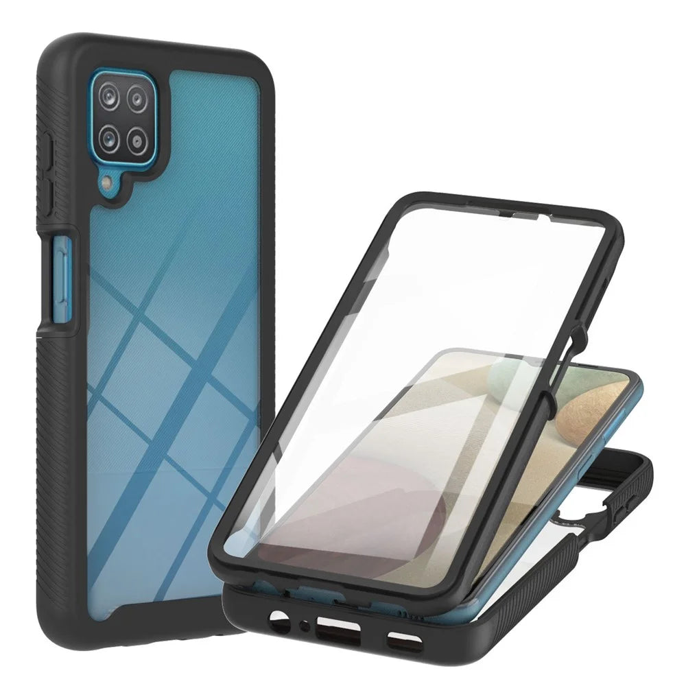 3 in 1 Full-Coverage Protection PC + TPU Protective Case with PET Screen Protector for Samsung Galaxy A12 - Black - 1