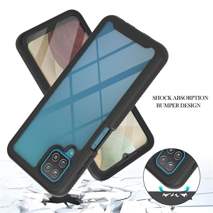 3 in 1 Full-Coverage Protection PC + TPU Protective Case with PET Screen Protector for Samsung Galaxy A12 - Black - 2
