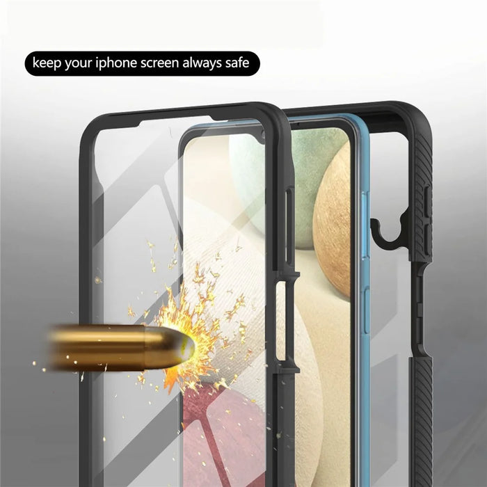 3 in 1 Full-Coverage Protection PC + TPU Protective Case with PET Screen Protector for Samsung Galaxy A12 - Black - 3