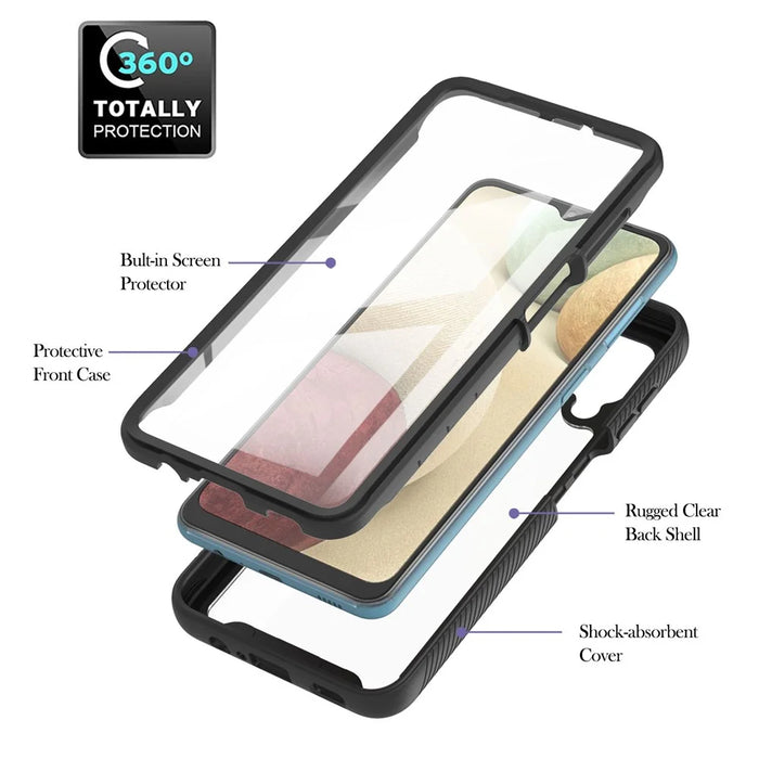 3 in 1 Full-Coverage Protection PC + TPU Protective Case with PET Screen Protector for Samsung Galaxy A12 - Black - 6