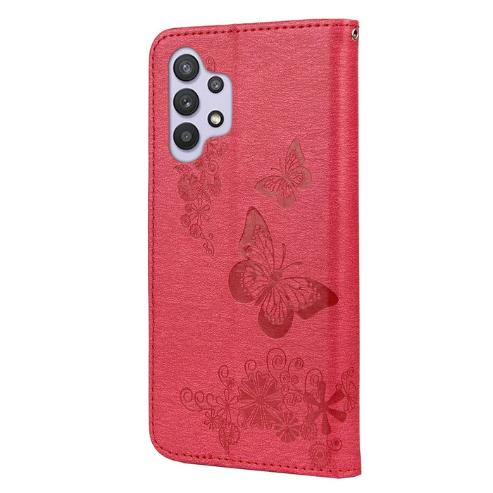 Butterflies Flower Pattern Design Imprinting Leather Wallet Stand Case for Samsung Galaxy A32 4G (EU Version) - Red - 2