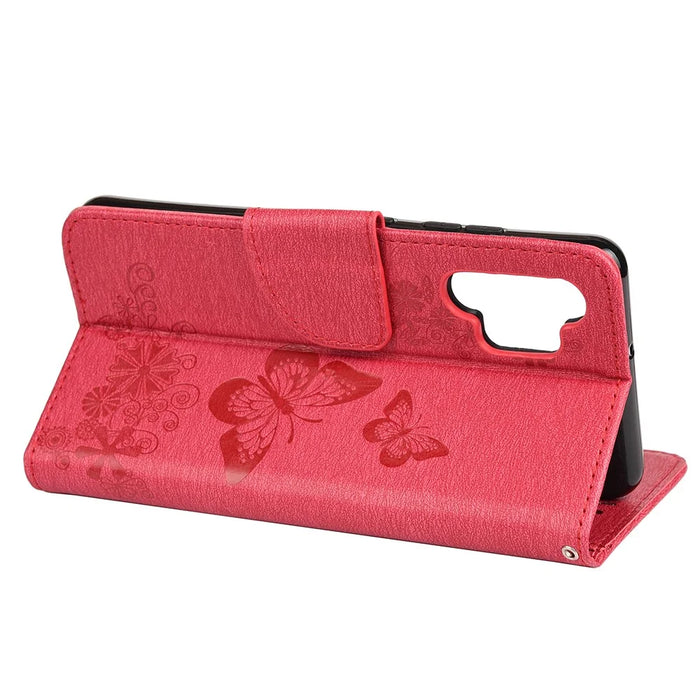 Butterflies Flower Pattern Design Imprinting Leather Wallet Stand Case for Samsung Galaxy A32 4G (EU Version) - Red - 5