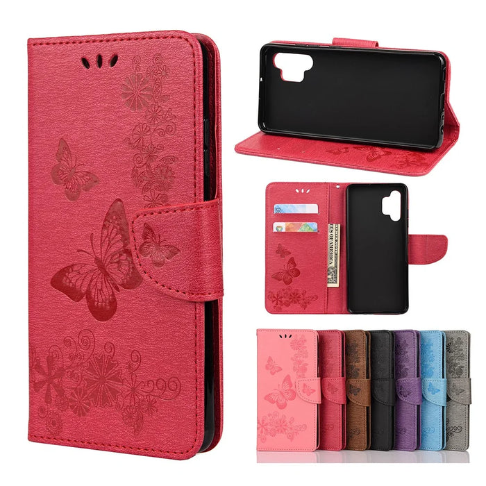 Butterflies Flower Pattern Design Imprinting Leather Wallet Stand Case for Samsung Galaxy A32 4G (EU Version) - Red - 6