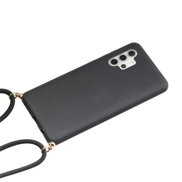 Eco-Friendly Natural Wheat Straw Soft TPU Phone Case with Multi-function Strap for Samsung Galaxy A32 5G/M32 5G - Black - 2