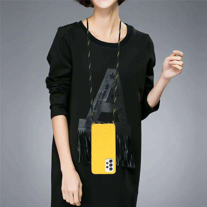 For Samsung Galaxy A52 5G/4G / A52s 5G Wheat Straw Style Soft TPU Phone Case with Long Hanging Strap - Yellow - 4