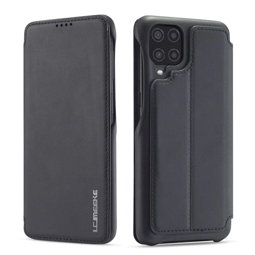 LC.IMEEKE Retro Style Leather Phone Case Cover with Card Holder for Samsung Galaxy A12 - Black - 1