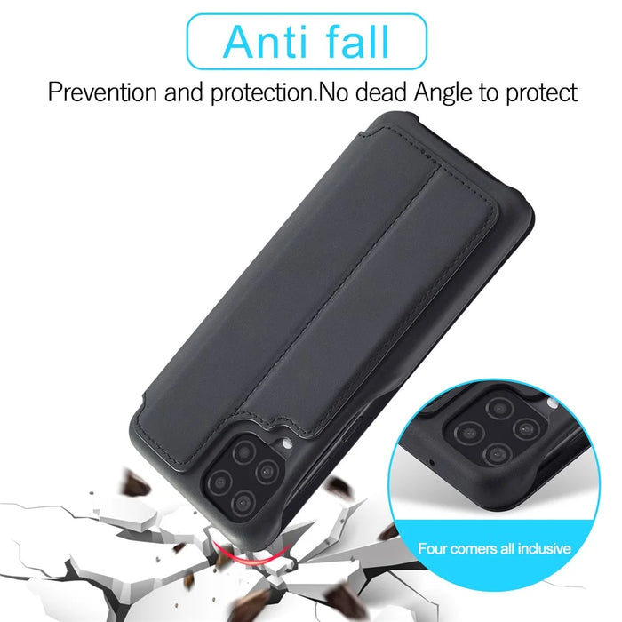LC.IMEEKE Retro Style Leather Phone Case Cover with Card Holder for Samsung Galaxy A12 - Black - 2