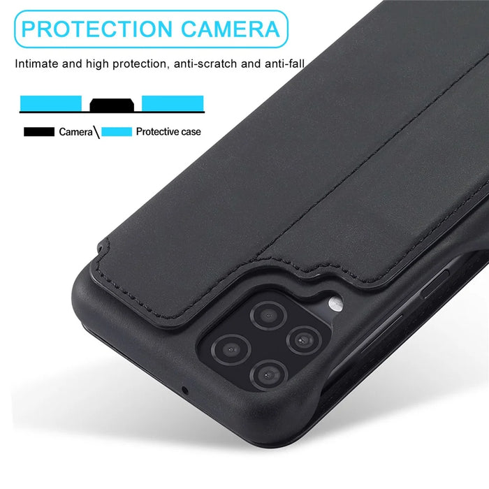 LC.IMEEKE Retro Style Leather Phone Case Cover with Card Holder for Samsung Galaxy A12 - Black - 4
