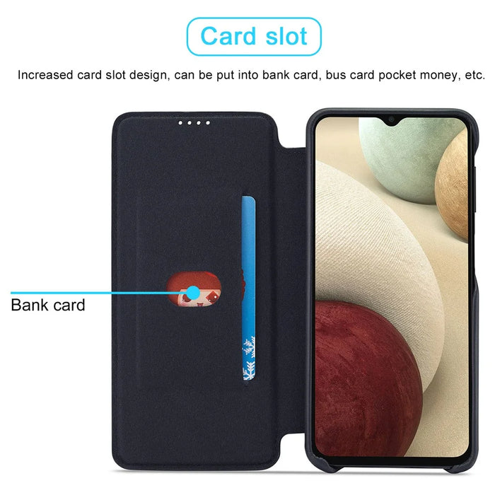 LC.IMEEKE Retro Style Leather Phone Case Cover with Card Holder for Samsung Galaxy A12 - Black - 6