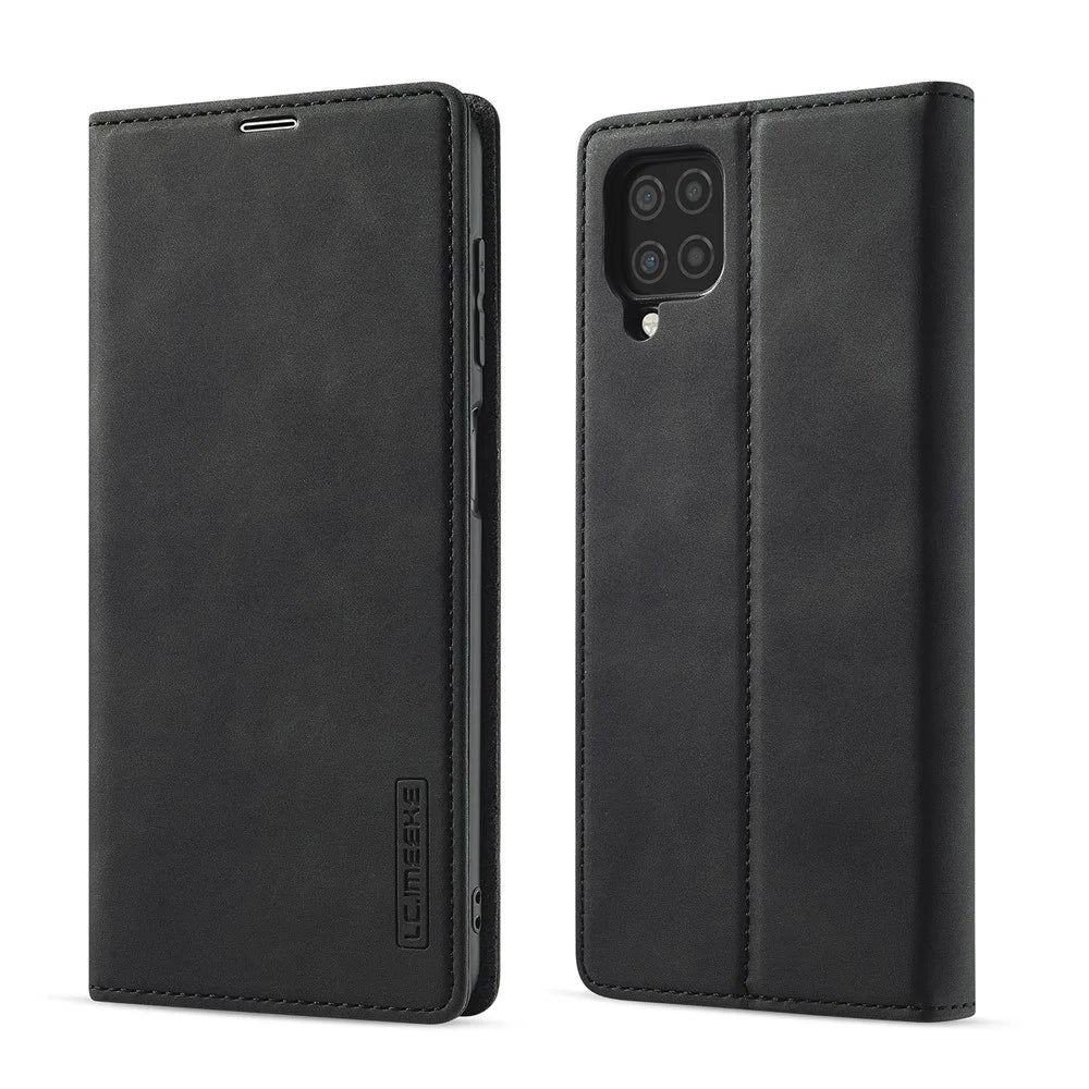 LC.IMEEKE LC Strong Magnetic Series Leather Wallet Phone Protective Shell for Samsung Galaxy A12 - Black - 1