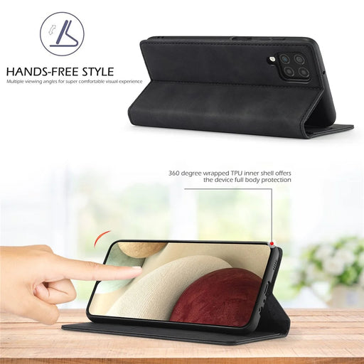 LC.IMEEKE LC Strong Magnetic Series Leather Wallet Phone Protective Shell for Samsung Galaxy A12 - Black - 2
