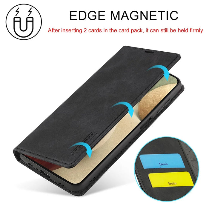 LC.IMEEKE LC Strong Magnetic Series Leather Wallet Phone Protective Shell for Samsung Galaxy A12 - Black - 4