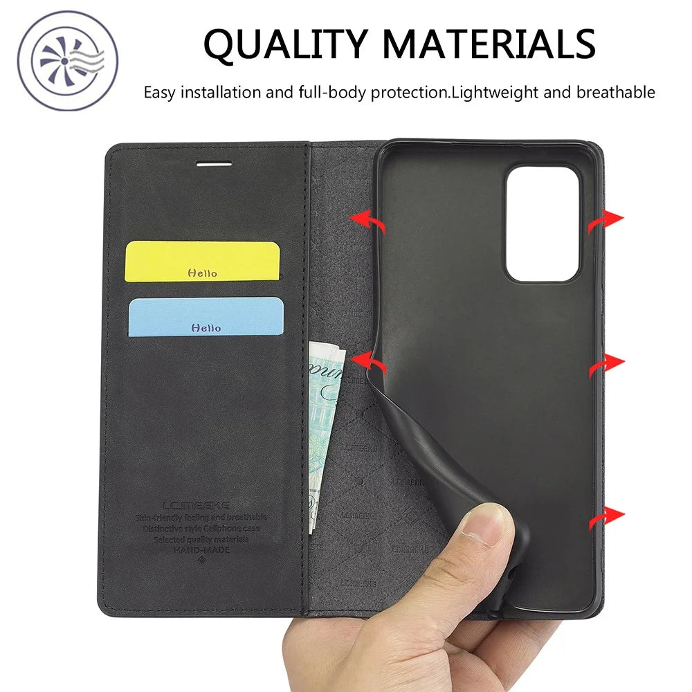 LC.IMEEKE LC Strong Magnetic Series Leather Wallet Phone Protective Shell for Samsung Galaxy A52 4G/5G / A52s 5G - Black - 3