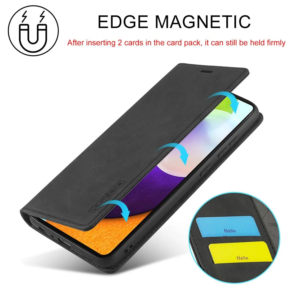 LC.IMEEKE LC Strong Magnetic Series Leather Wallet Phone Protective Shell for Samsung Galaxy A52 4G/5G / A52s 5G - Black - 4
