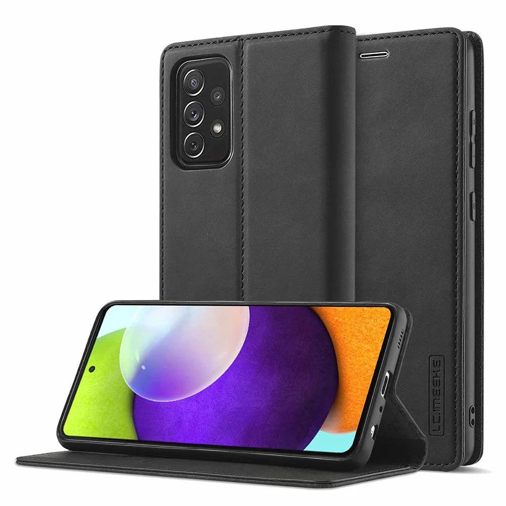 LC.IMEEKE LC Strong Magnetic Series Leather Wallet Phone Protective Shell for Samsung Galaxy A52 4G/5G / A52s 5G - Black - 7