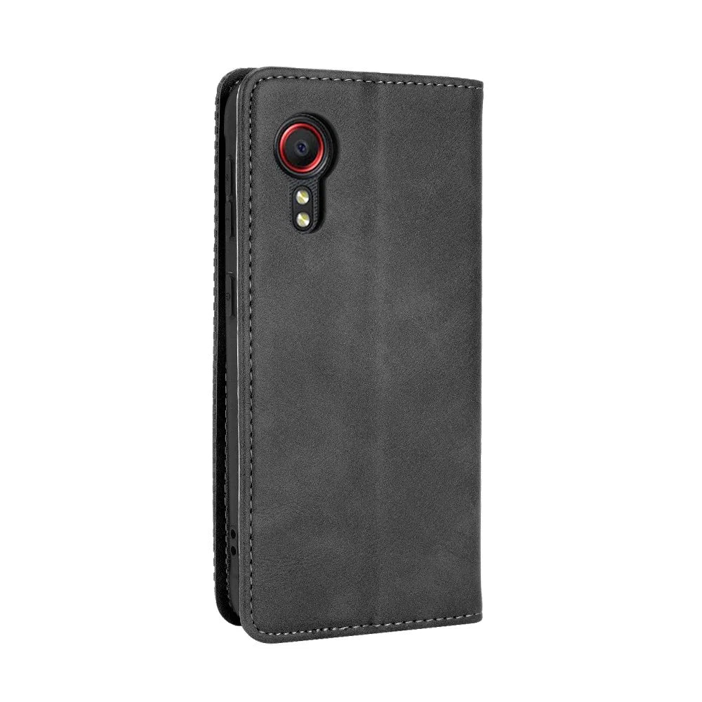 Magnetic Vintage Style Phone Case Wallet Stand Leather Cover for Samsung Galaxy Xcover 5 - Black - 3