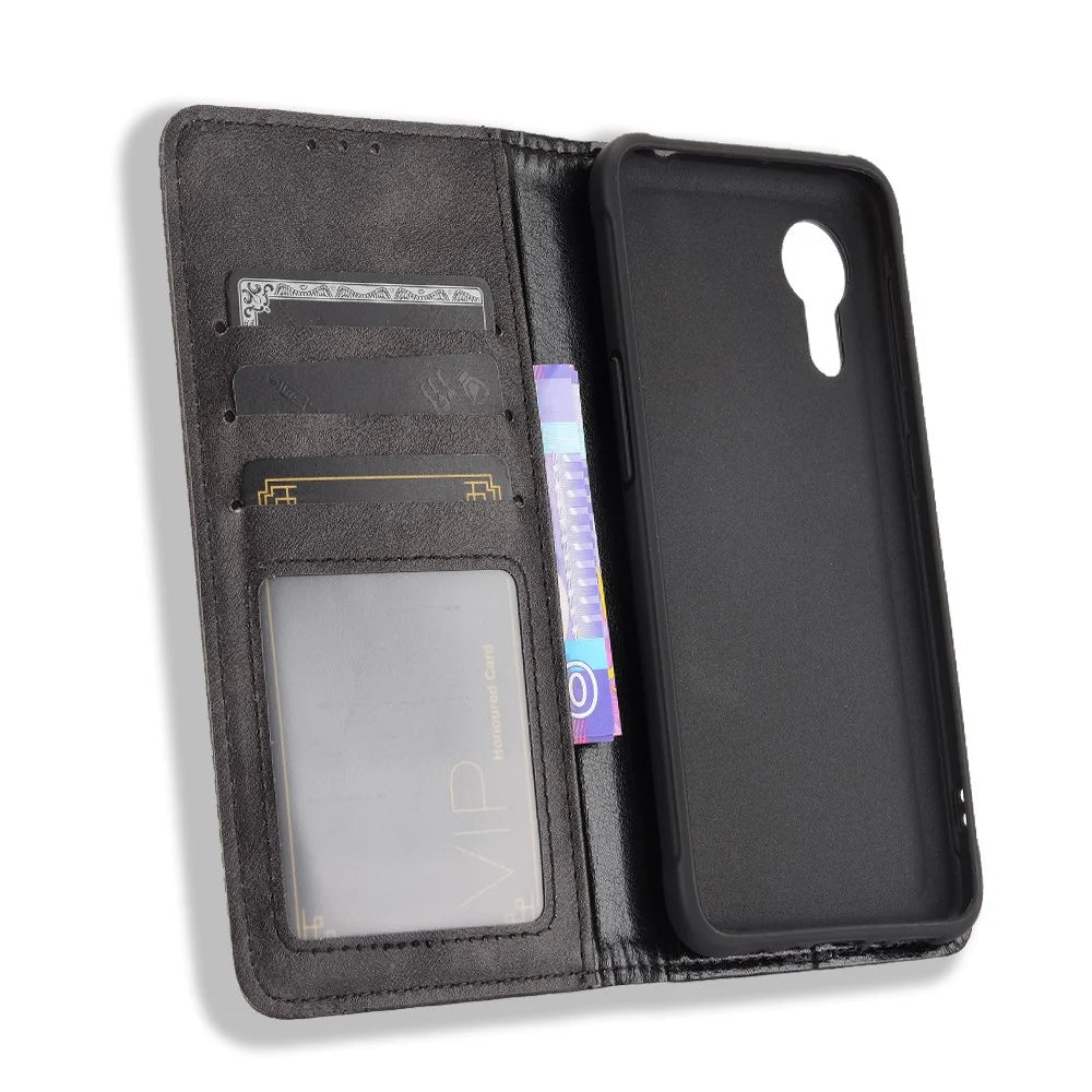 Magnetic Vintage Style Phone Case Wallet Stand Leather Cover for Samsung Galaxy Xcover 5 - Black - 4