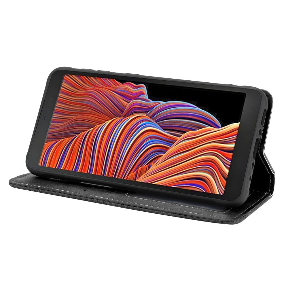Magnetic Vintage Style Phone Case Wallet Stand Leather Cover for Samsung Galaxy Xcover 5 - Black - 6