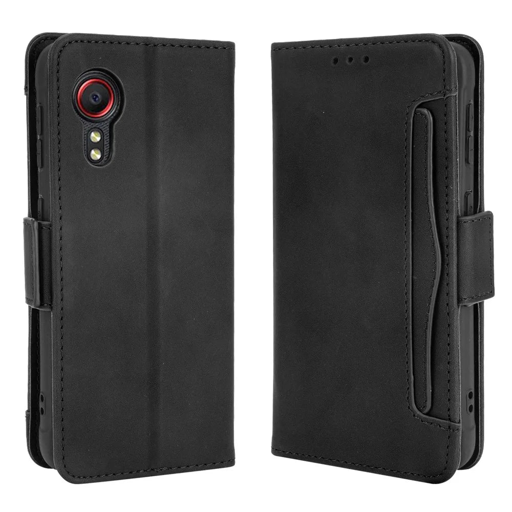 Leather Wallet Protective Case with Multiple Card Slots for Samsung Galaxy Xcover 5 - Black - 1