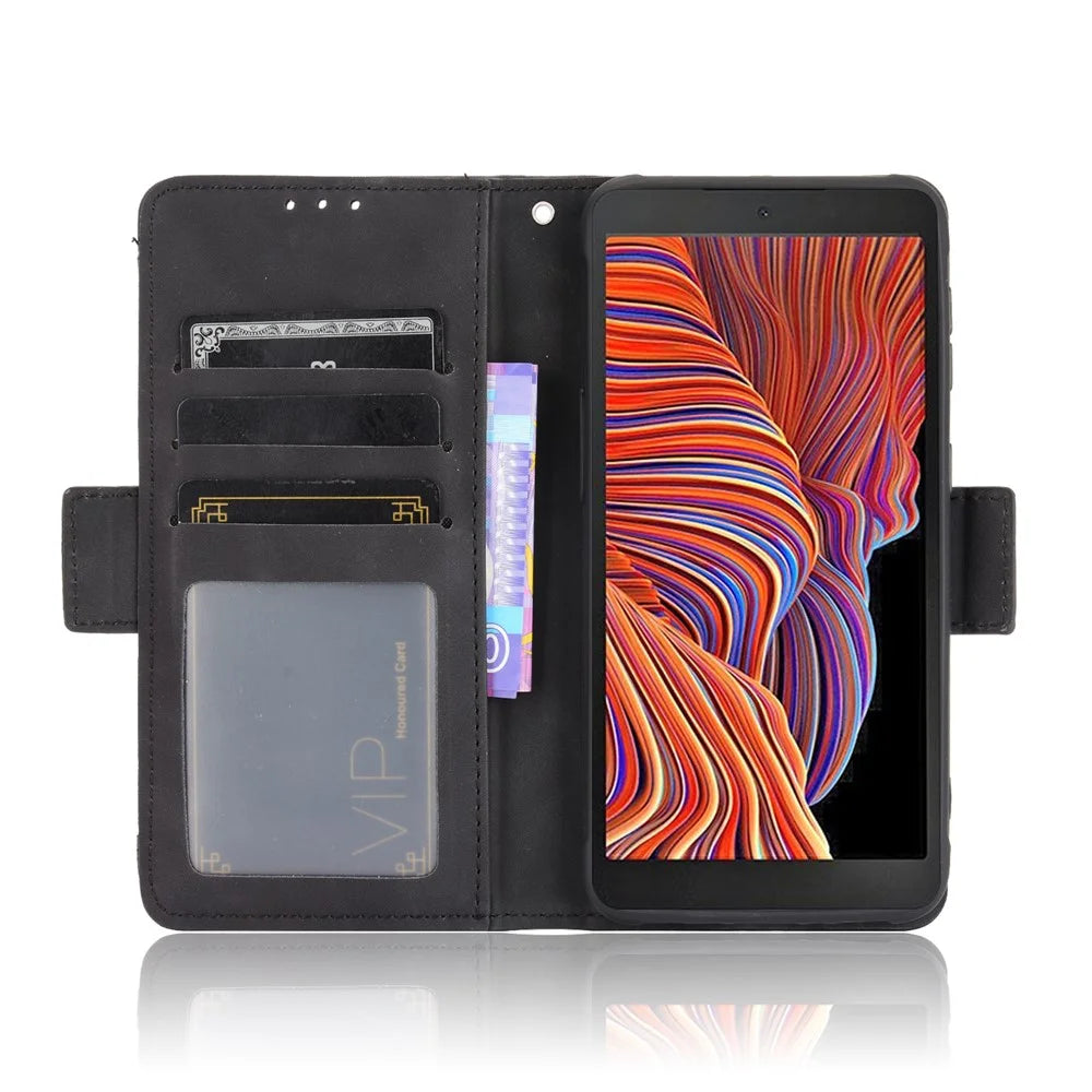 Leather Wallet Protective Case with Multiple Card Slots for Samsung Galaxy Xcover 5 - Black - 6