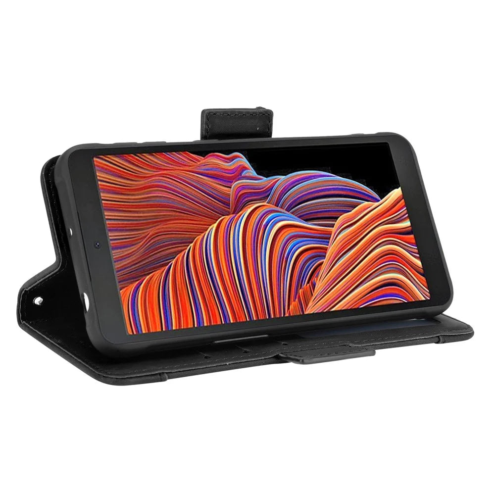Leather Wallet Protective Case with Multiple Card Slots for Samsung Galaxy Xcover 5 - Black - 7