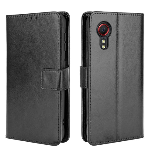 Crazy Horse Texture Wallet Design PU Leather Stand Protector Cover for Samsung Galaxy Xcover 5 - Black - 1