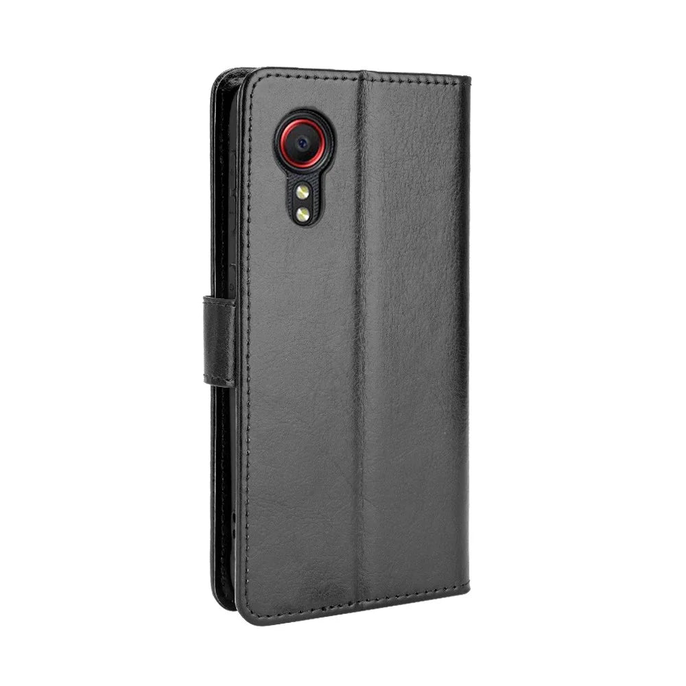 Crazy Horse Texture Wallet Design PU Leather Stand Protector Cover for Samsung Galaxy Xcover 5 - Black - 3