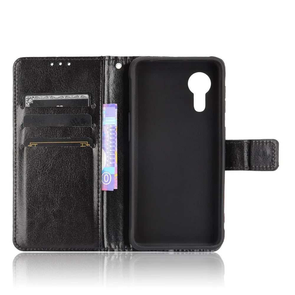 Crazy Horse Texture Wallet Design PU Leather Stand Protector Cover for Samsung Galaxy Xcover 5 - Black - 4