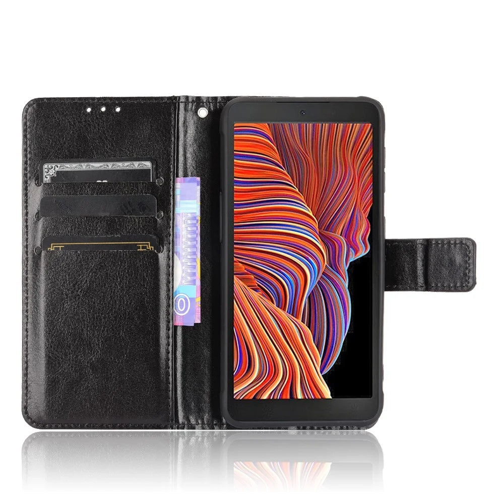 Crazy Horse Texture Wallet Design PU Leather Stand Protector Cover for Samsung Galaxy Xcover 5 - Black - 5