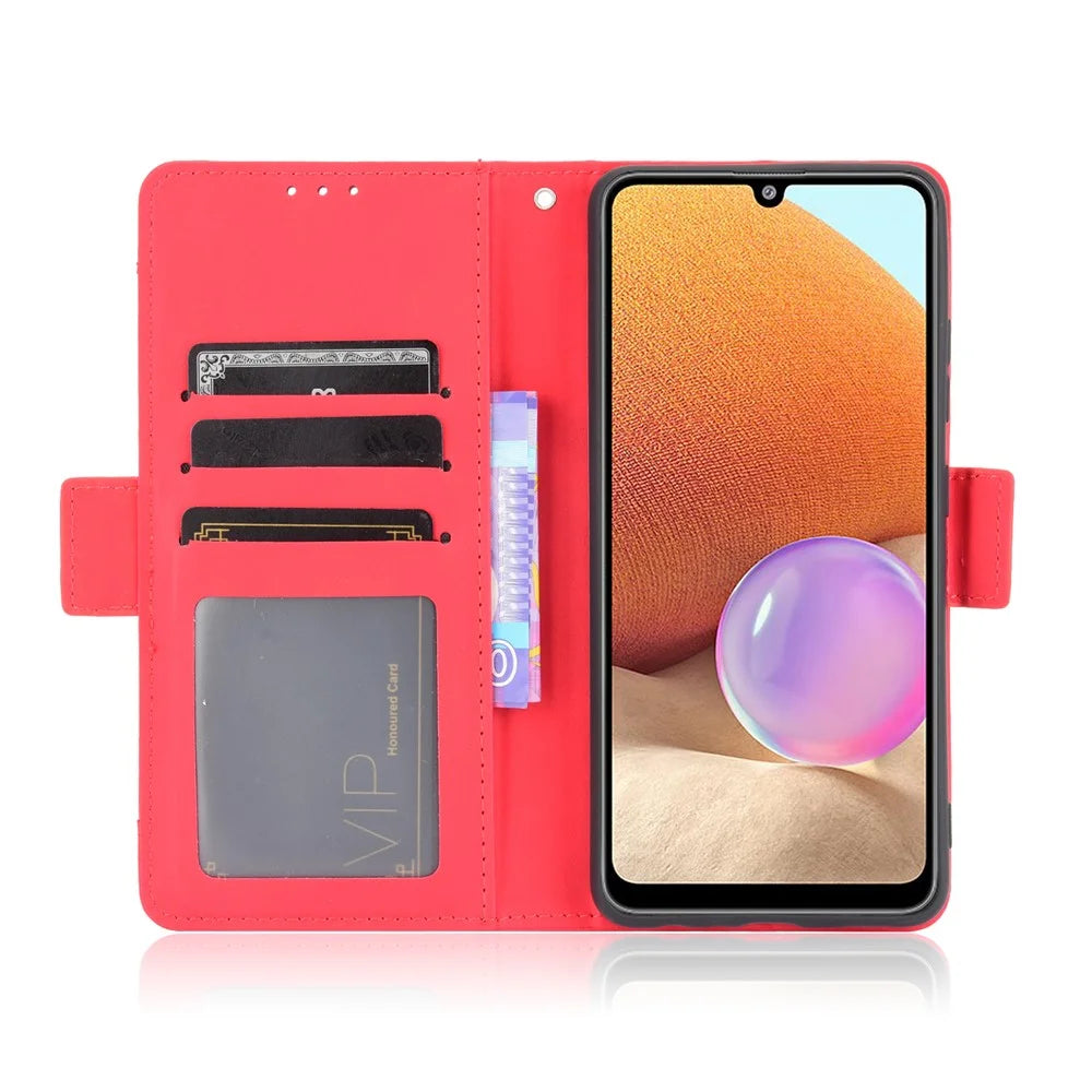 Leather Wallet Protective Case with Multiple Card Slots for Samsung Galaxy A32 4G (US Version) - Red - 6