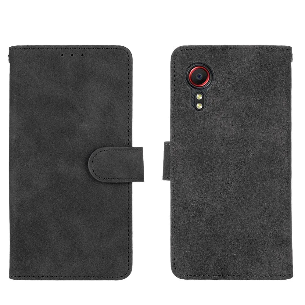 Skin-touch Folio Flip Leather Protective Shell Wallet Stand Phone Cover for Samsung Galaxy Xcover 5 - Black - 1