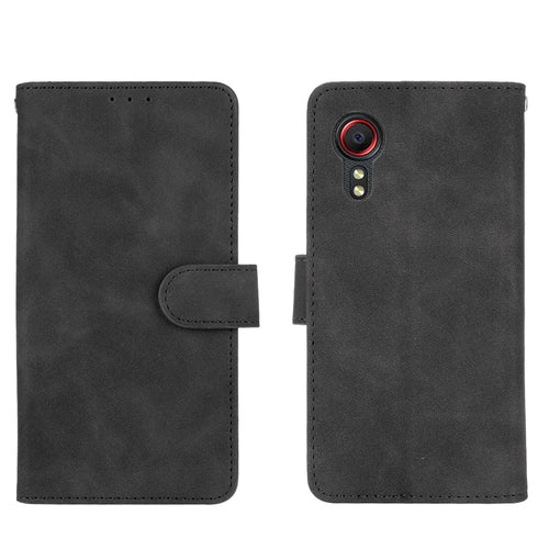 Skin-touch Folio Flip Leather Protective Shell Wallet Stand Phone Cover for Samsung Galaxy Xcover 5 - Black - 1