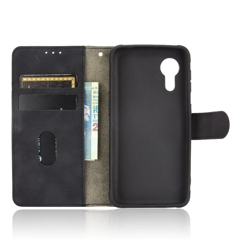 Skin-touch Folio Flip Leather Protective Shell Wallet Stand Phone Cover for Samsung Galaxy Xcover 5 - Black - 3