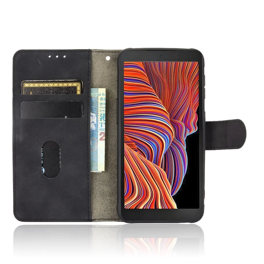 Skin-touch Folio Flip Leather Protective Shell Wallet Stand Phone Cover for Samsung Galaxy Xcover 5 - Black - 4