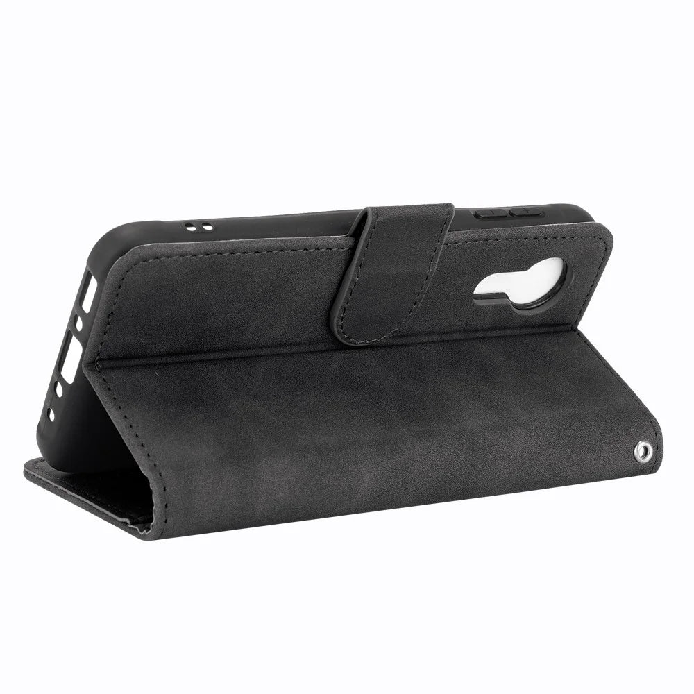 Skin-touch Folio Flip Leather Protective Shell Wallet Stand Phone Cover for Samsung Galaxy Xcover 5 - Black - 5
