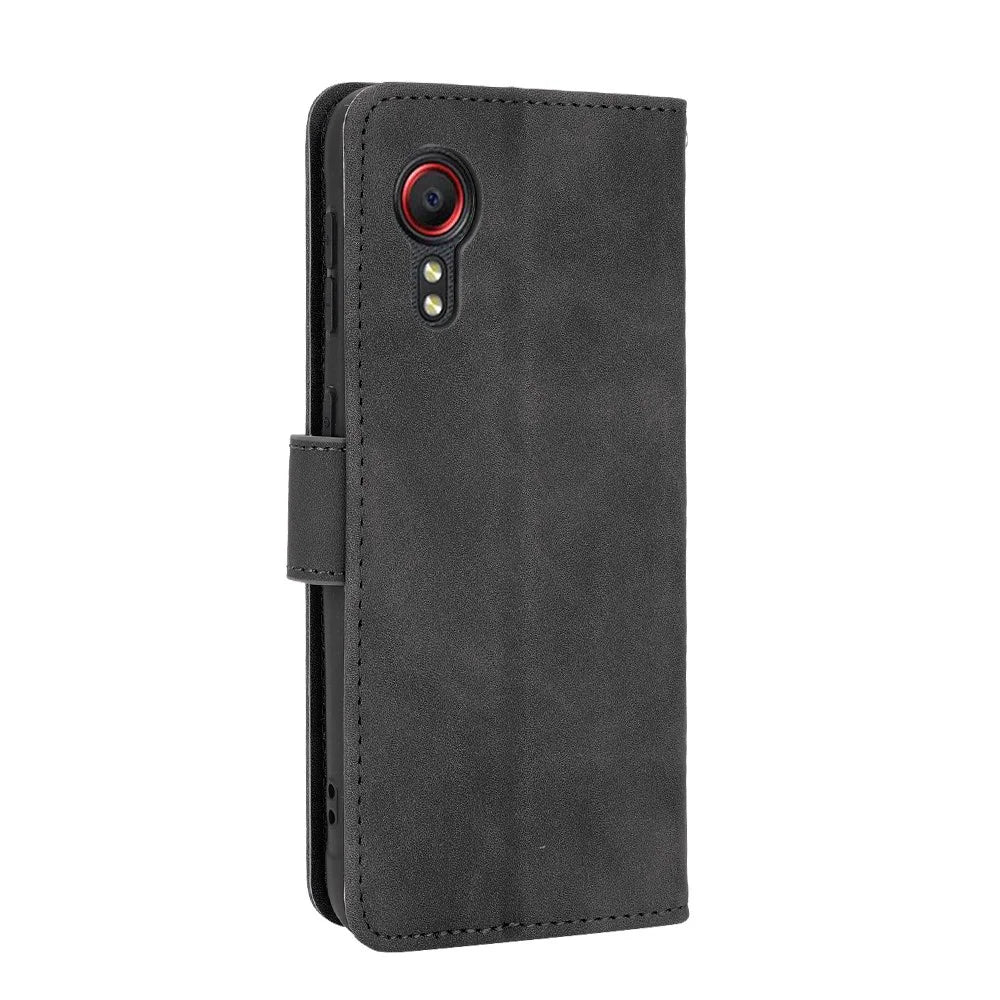 Skin-touch Folio Flip Leather Protective Shell Wallet Stand Phone Cover for Samsung Galaxy Xcover 5 - Black - 6
